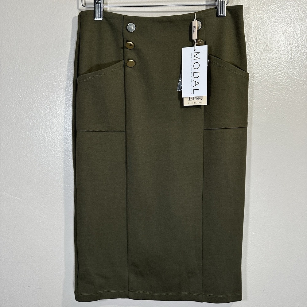 Elie Tahari Women's‎ XS Faux Button Army Green Pencil Skirt